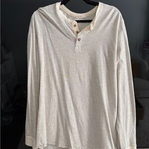 Marine Layer Men's Long Sleeve Striped Henley - Cream and Gray